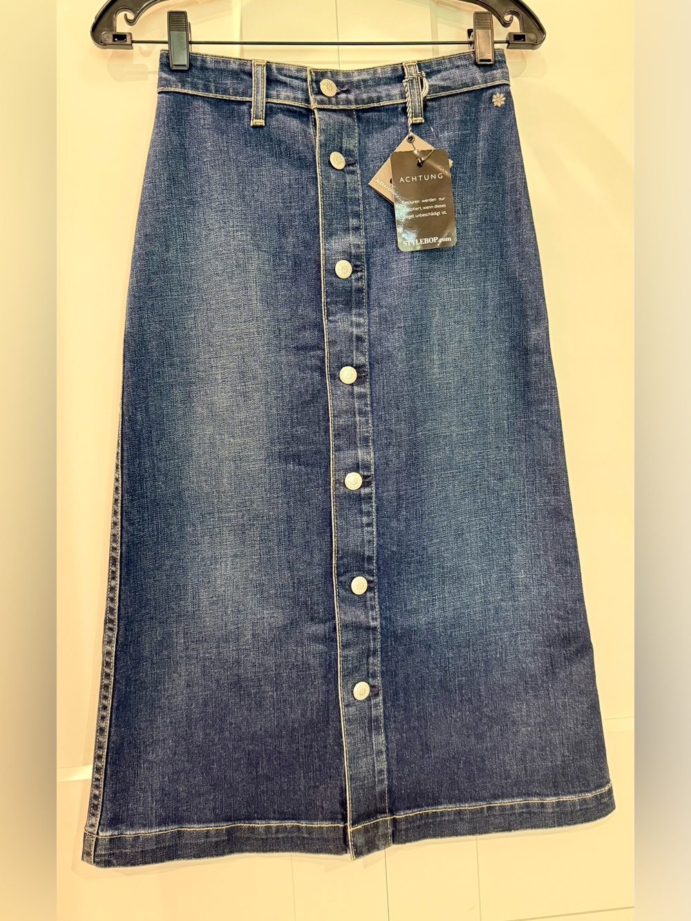 💕Alexa Chung for AG Jean-Button-Front Denim Midi Skirt - Blue